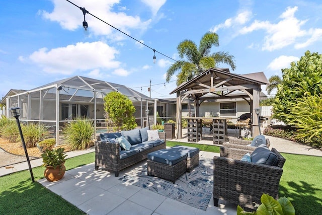 view of patio / terrace featuring outdoor lounge area and a lanai