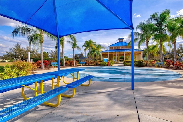 view of swimming pool with a gazebo