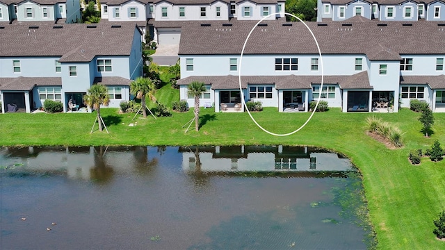 aerial view with a water view