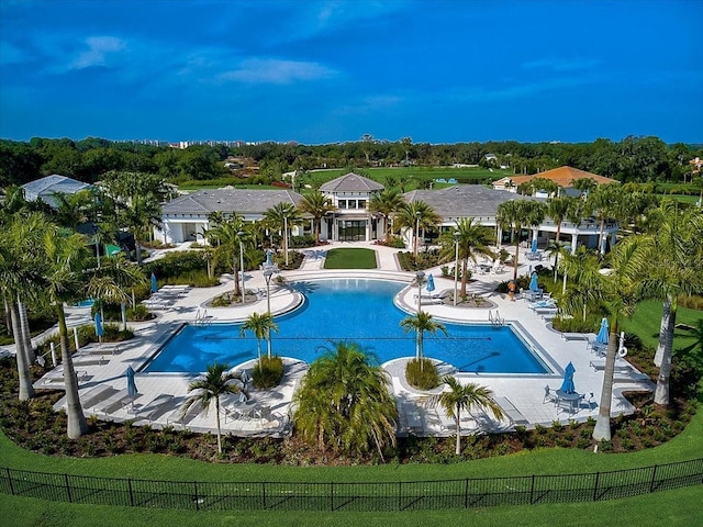 view of swimming pool featuring a patio