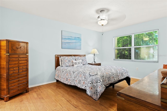 bedroom featuring ceiling fan and light hardwood / wood-style floors