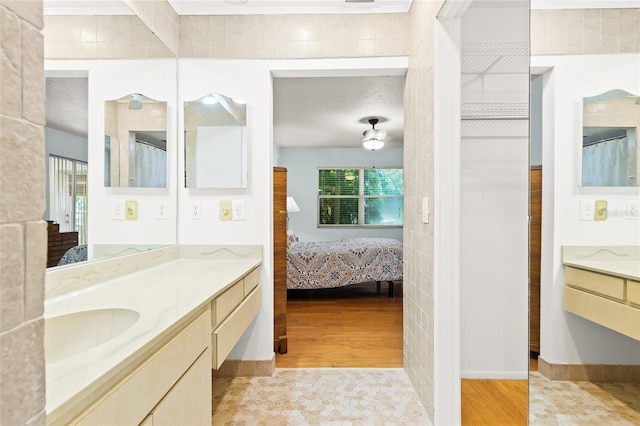 bathroom featuring vanity and hardwood / wood-style floors