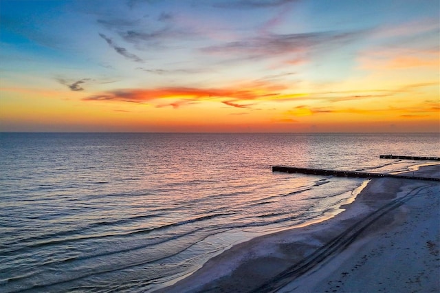 property view of water featuring a beach view