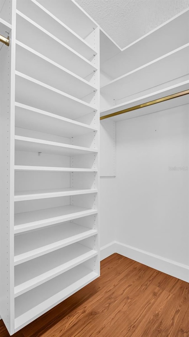 walk in closet with wood-type flooring