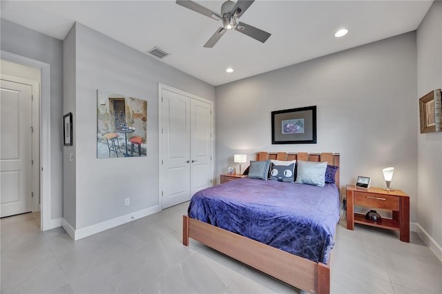 bedroom with a closet and ceiling fan