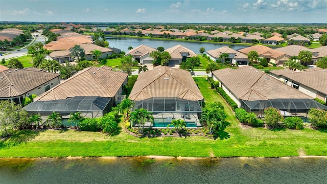 aerial view featuring a water view