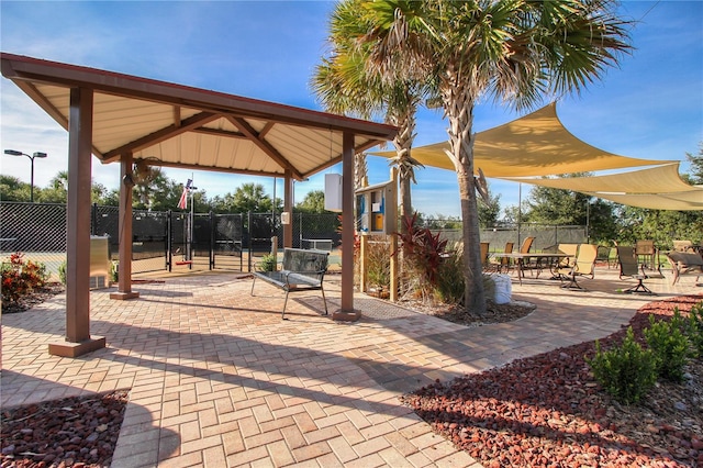 view of community with a gazebo and a patio area