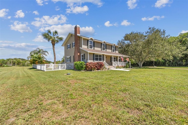 rear view of house featuring a lawn