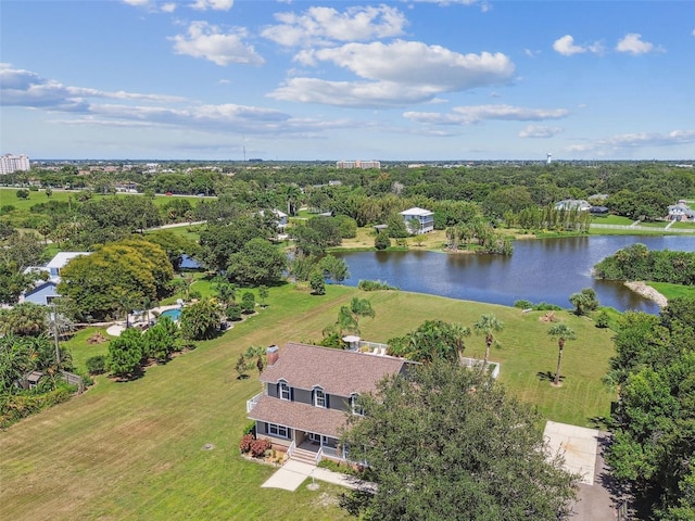 aerial view with a water view