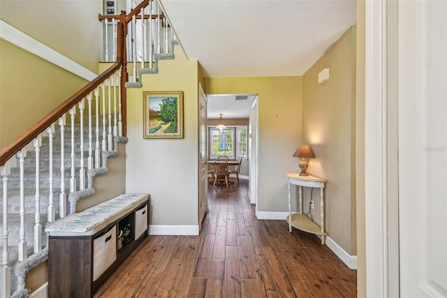 interior space with dark hardwood / wood-style floors