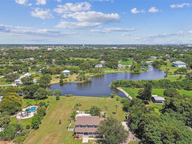 aerial view with a water view