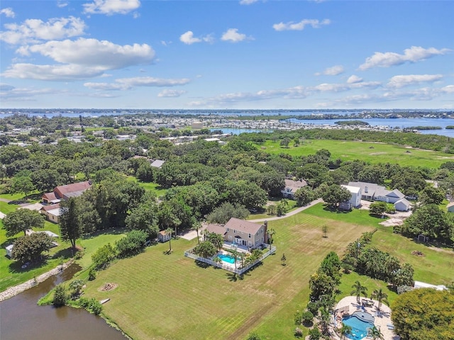 bird's eye view featuring a water view