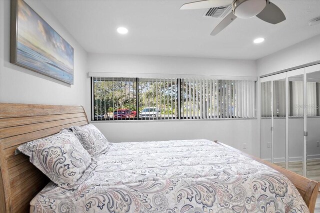 bedroom with a closet and ceiling fan