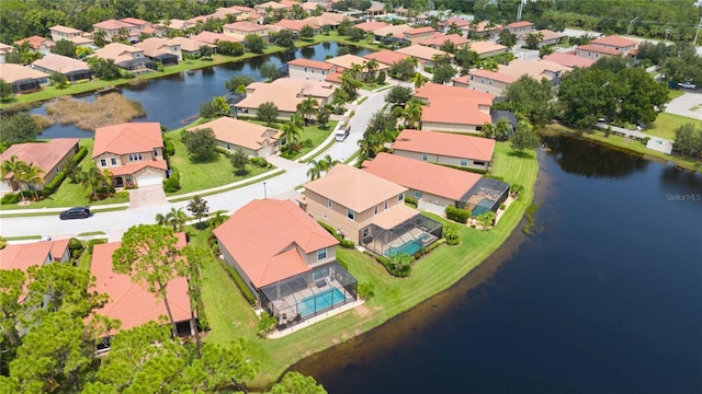 drone / aerial view featuring a water view