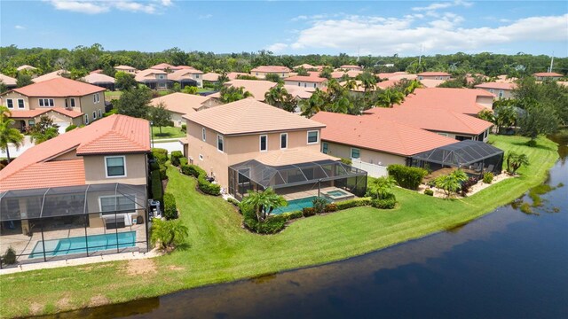 aerial view featuring a water view