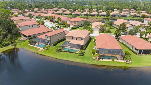 aerial view with a water view