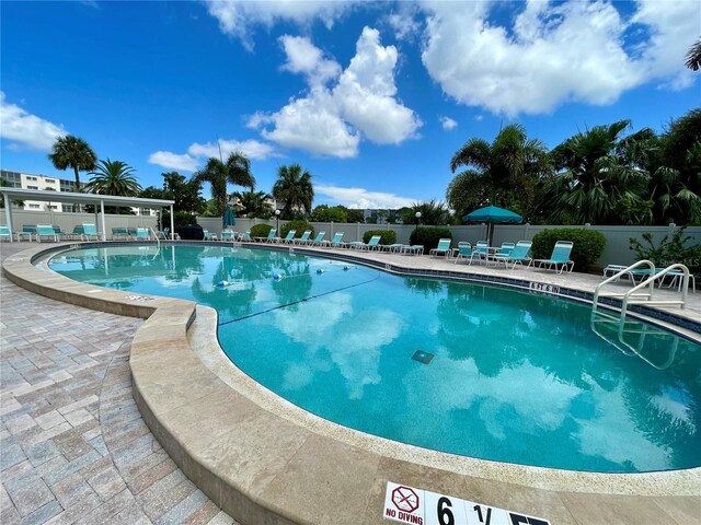 view of swimming pool with a patio