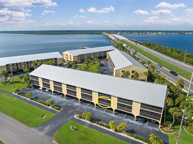 aerial view with a water view