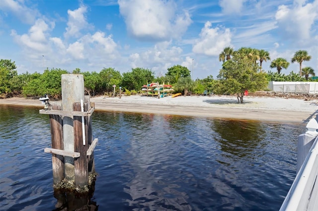 view of dock with a water view