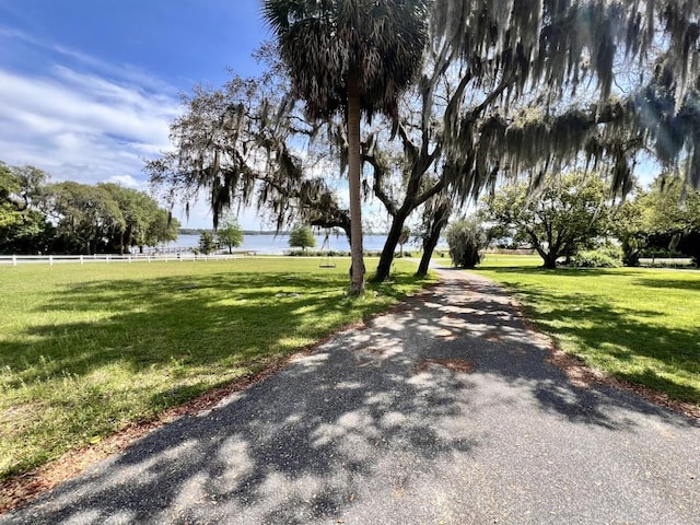 view of road with a water view