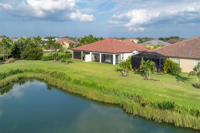 aerial view with a water view