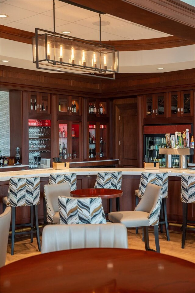 bar with decorative light fixtures