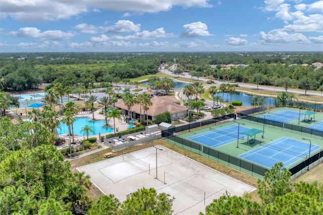 aerial view with a water view