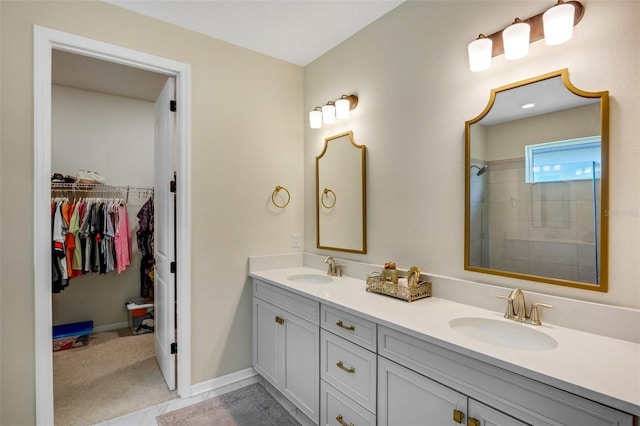 bathroom featuring vanity and walk in shower