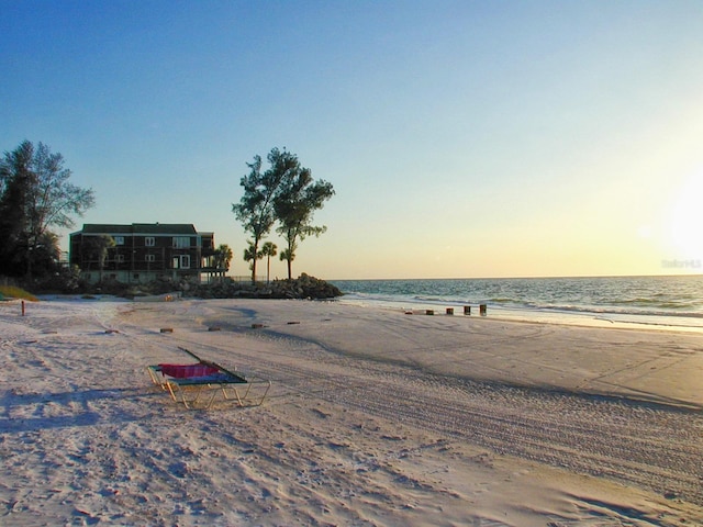 view of water feature with a beach view