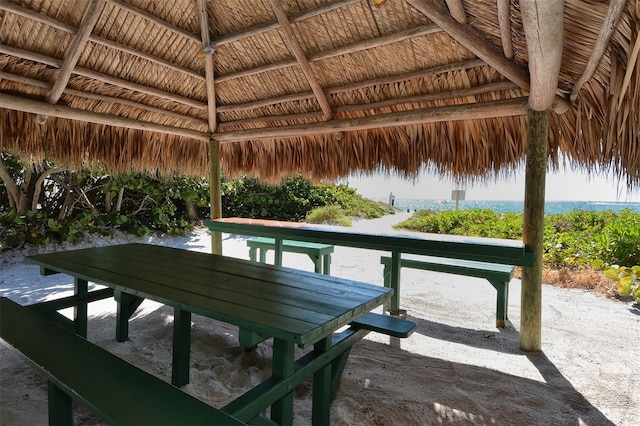 view of dock with a gazebo