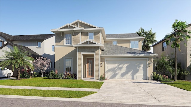 view of front of house with a front yard and a garage