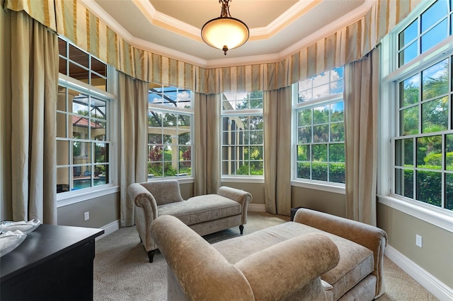 sunroom / solarium with a wealth of natural light and a raised ceiling