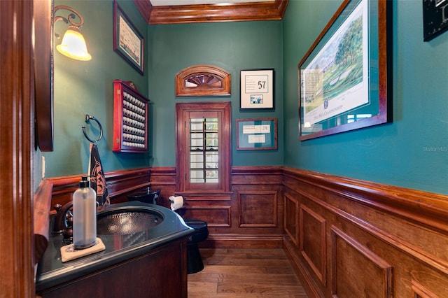 bathroom featuring hardwood / wood-style flooring and vanity