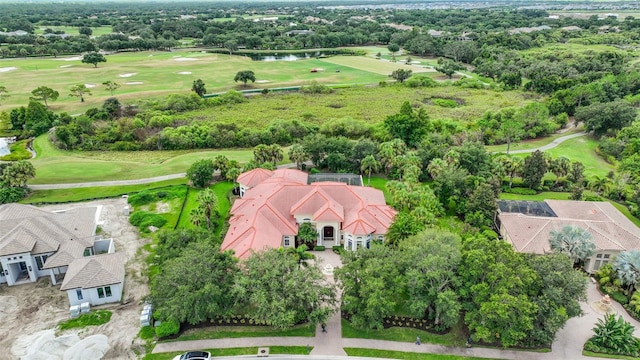 drone / aerial view with view of golf course