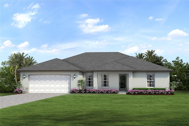 view of front facade featuring a front yard and a garage