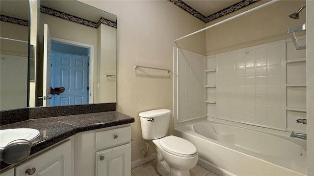 full bathroom featuring vanity, washtub / shower combination, toilet, and tile patterned flooring