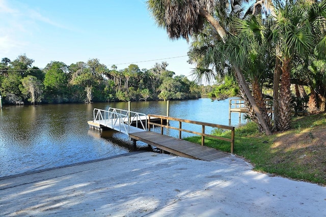 dock area with a water view