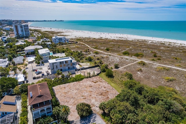 aerial view featuring a beach view and a water view