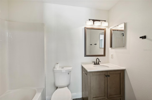 full bathroom featuring shower / washtub combination, vanity, and toilet