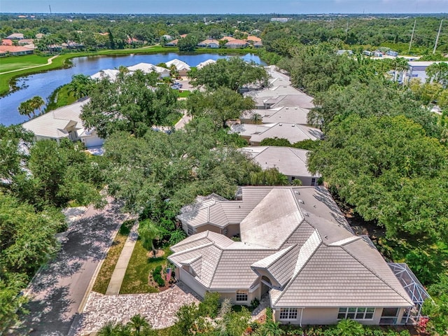 bird's eye view featuring a water view