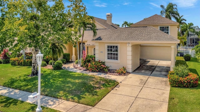 view of front facade featuring a garage and a front yard