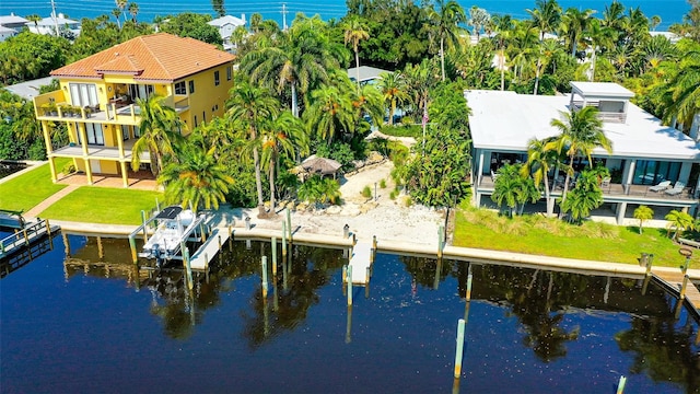 exterior space with a water view