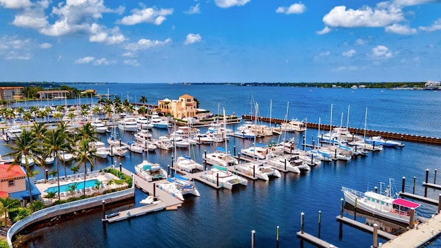 property view of water with a boat dock