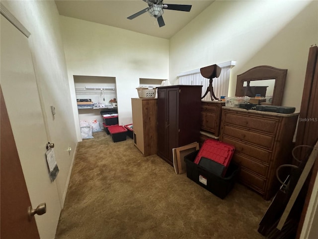 bedroom featuring ceiling fan and light colored carpet