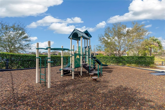 community jungle gym with fence