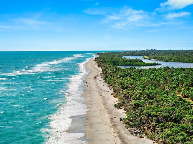 property view of water featuring a beach view