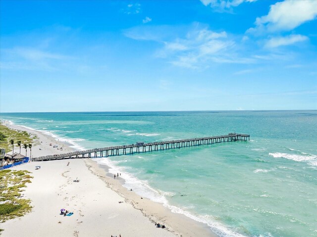 property view of water featuring a beach view