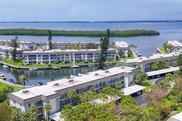 aerial view with a water view