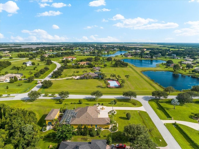 aerial view with a water view