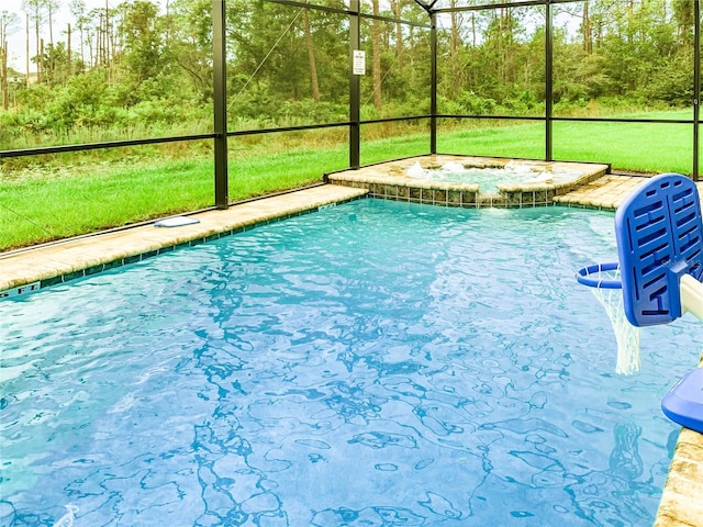 view of swimming pool with a lanai